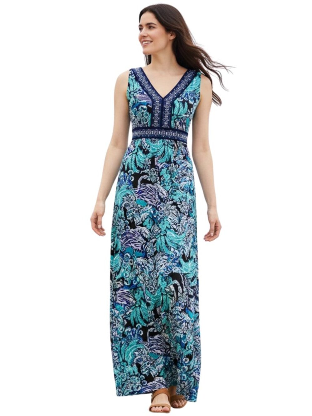 Ice Trulli Sleeveless Print V-Neck Maxi Dress M
